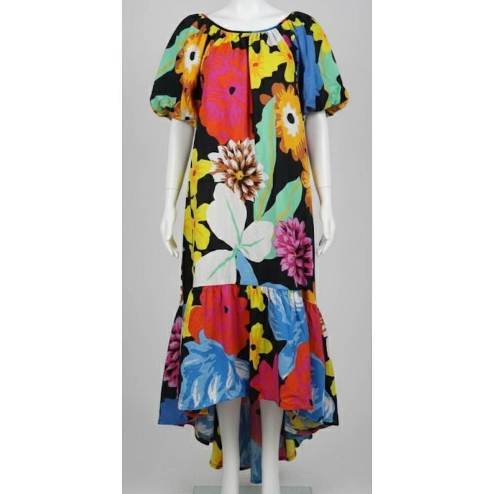Christopher john rogers target womens medium floral boho peasant blue red dress